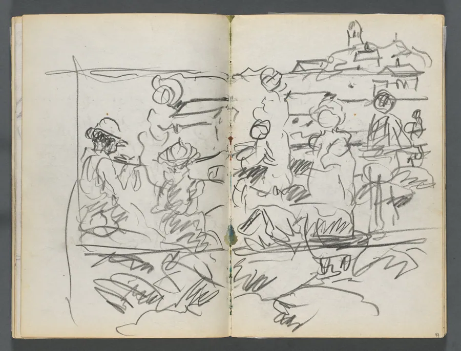 Sketchbook, The Dells, N° 127, page 098 & 99: Figures in a Landscape by Maurice Prendergast