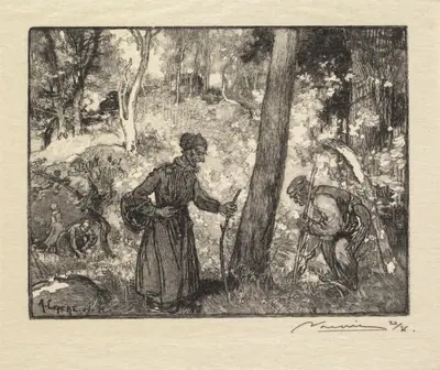 Fontainebleau Forest: Mushroom Hunters at the Rocher Bernard (La Forêt de Fontainebleau: Au rocher Bernard, chercheurs de champignons)