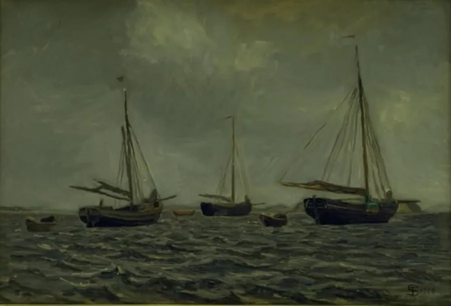 Ankerliggere. Korshavn by Fritz Syberg