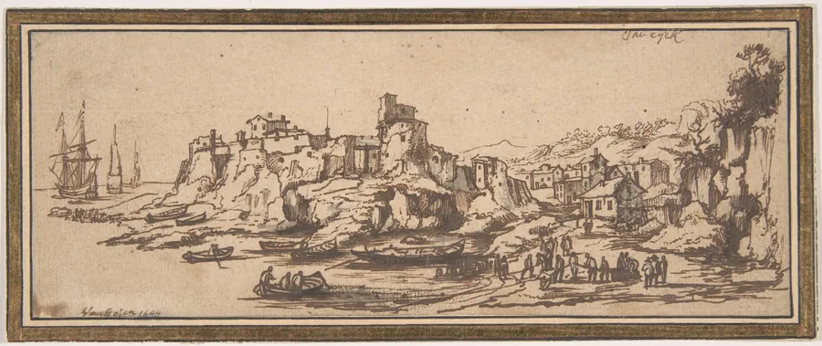 View of an Italian Coastal Village with Boats Landing on a Beach by Casper van Eyck