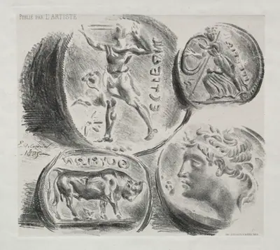 Sheet with Four Antique Medals