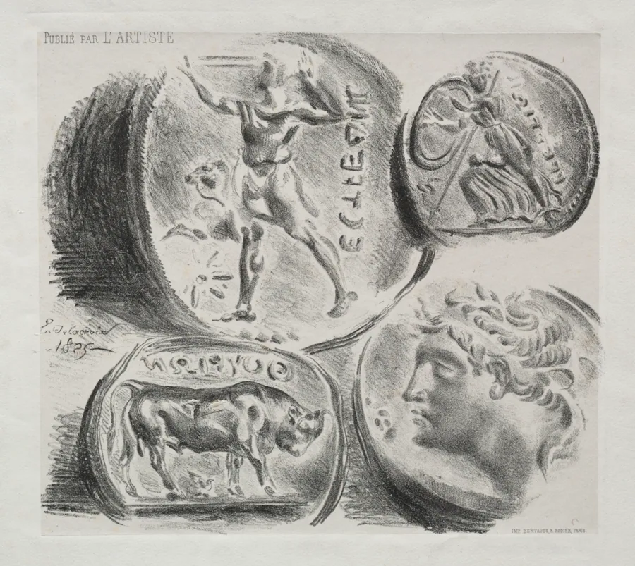 Sheet with Four Antique Medals by Eugène Delacroix