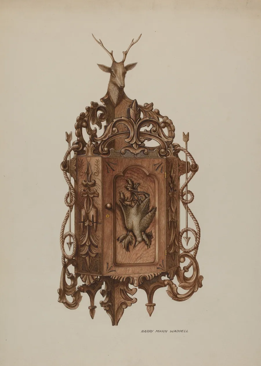Wall Cabinet, Hand Carved by Harry Mann Waddell
