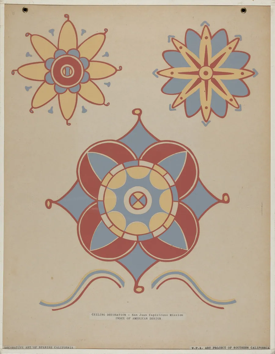 San Juan Capistrano Mission Ceiling Decoration From the portfolio "Decorative Art of Spanish California" by American 20th Century