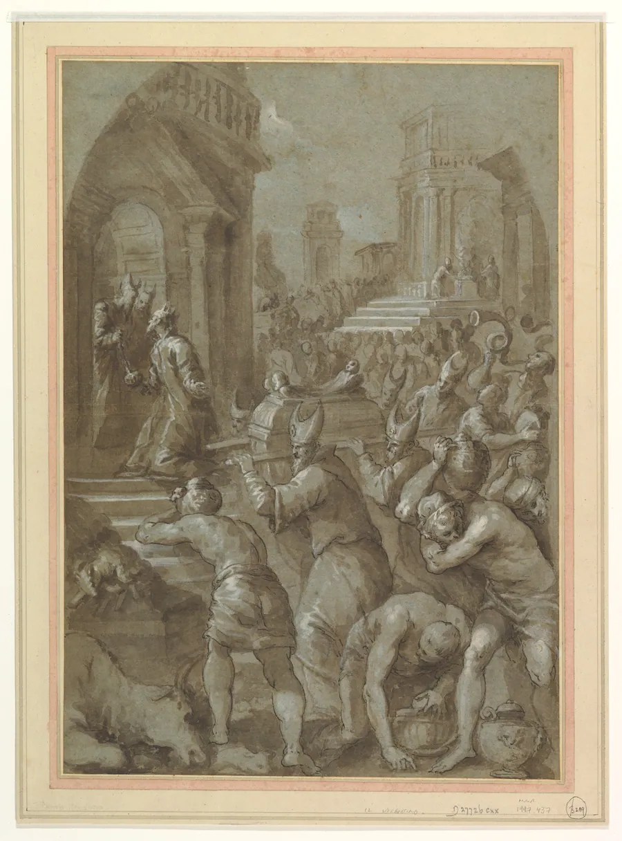 King Solomon Beholds the Ark of the Covenant Being Brought to the Temple by Andrea Vicentino (Andrea Michieli)