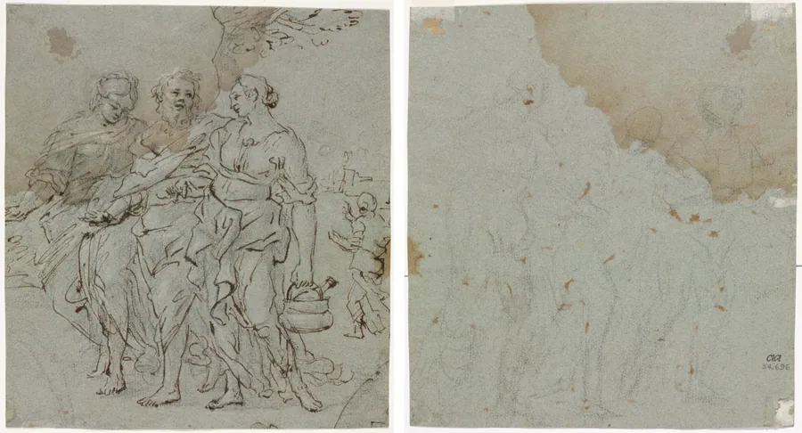 Lot and His Daughters (recto); Sketch for Lot and His Daughters (verso) by Pietro da Cortona