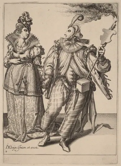 A Woman Led by a Player Holding a Torch