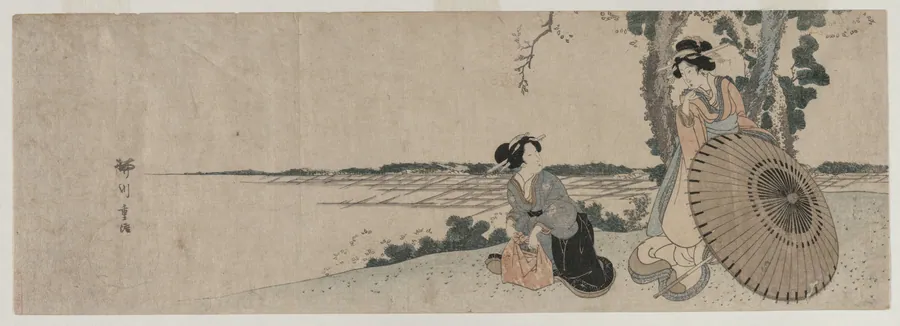 Two Women on a Hilltop by Yanagawa Shigenobu