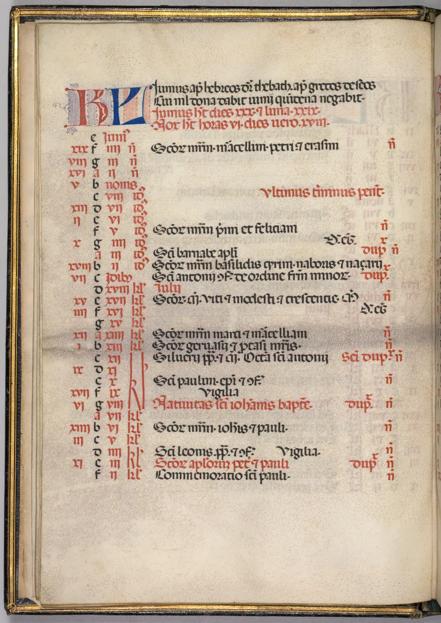 Missale: Fol. 5v: June Calendar Page by Giapeco Caporali