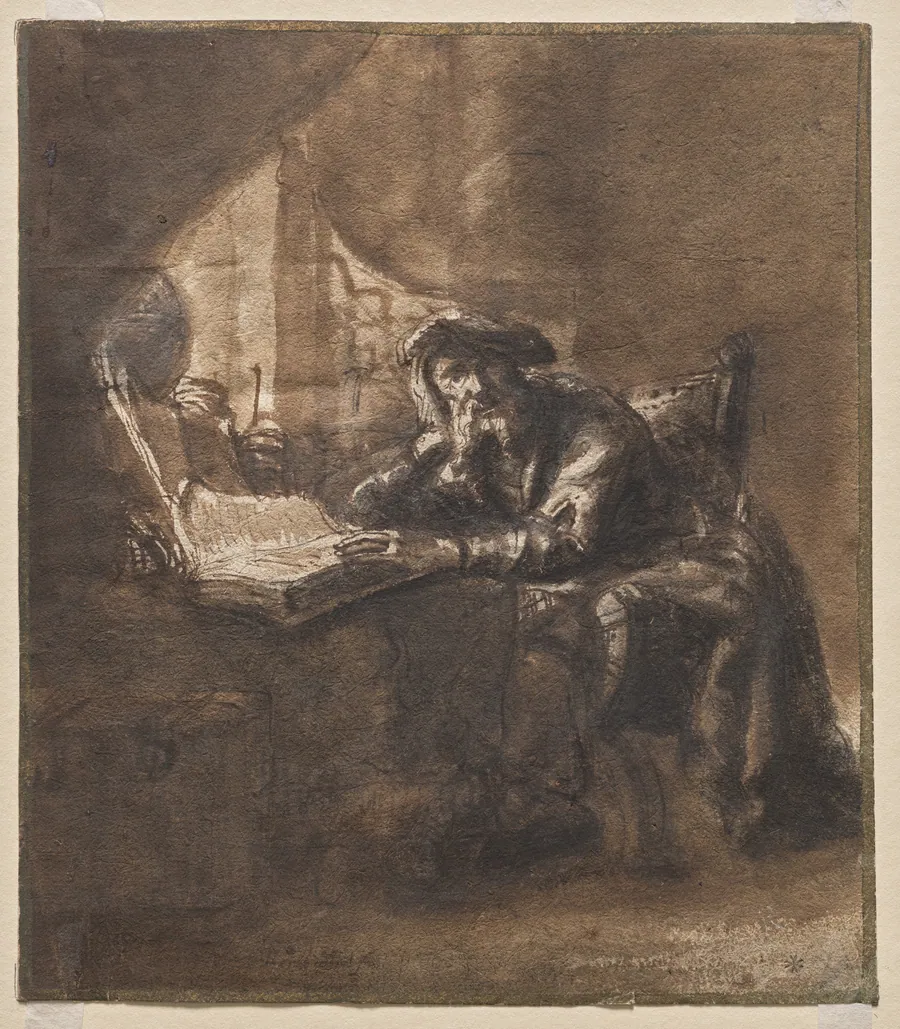 An Old Man Seated at a Table, His Head Resting on His Right Hand (recto) by Ferdinand Bol