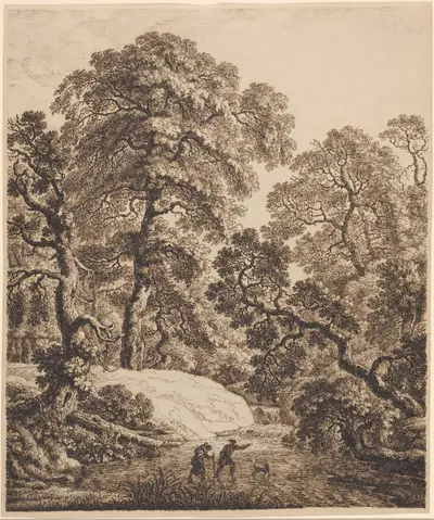 An Oak Forest with a Family of Travelers