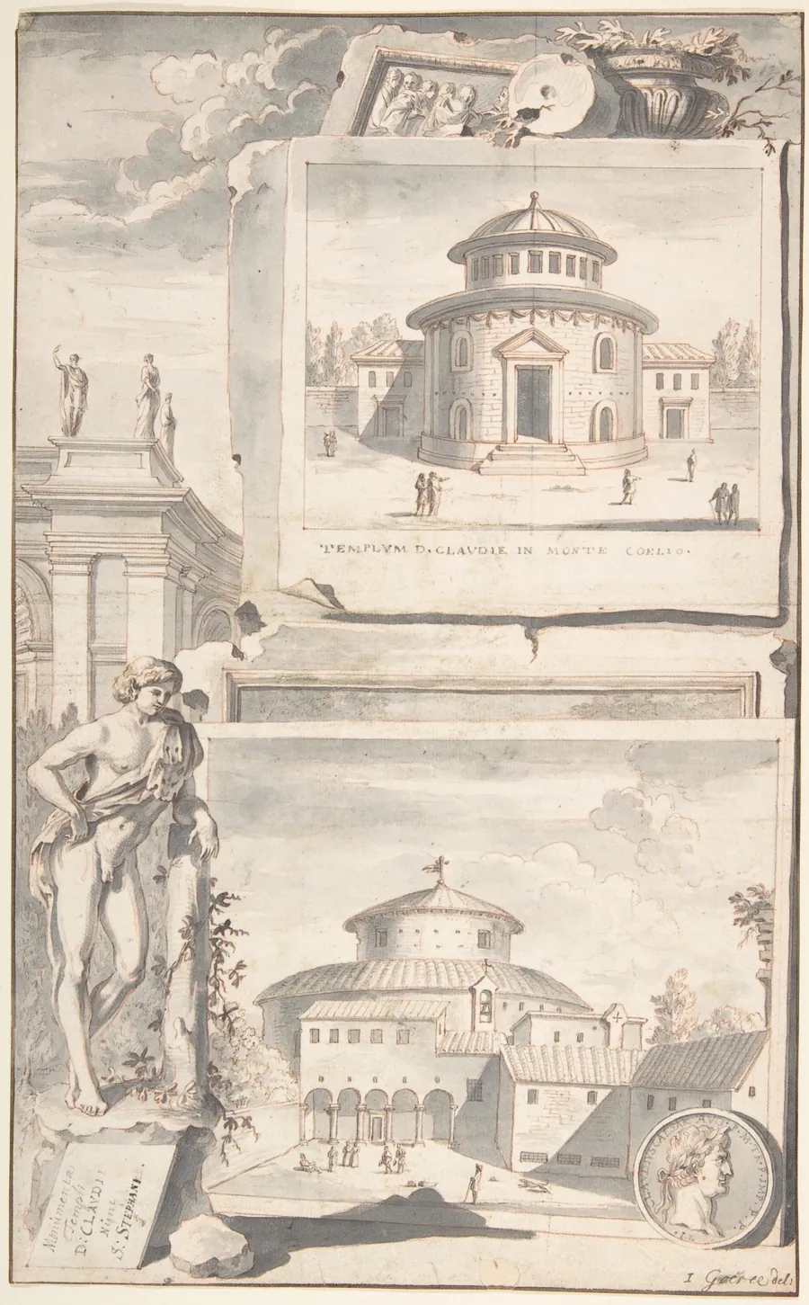 A Reconstruction of the Temple of Divus Claudius in Monte Coelio (above) and a View of the Ruins (below) by Jan Goeree