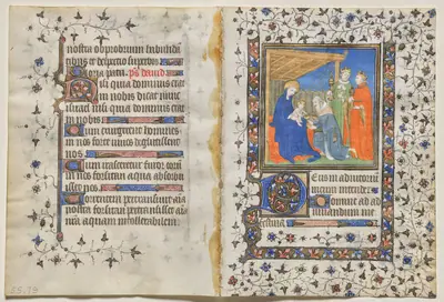 Bifolio from a Book of Hours: Adoration of the Magi (recto)
