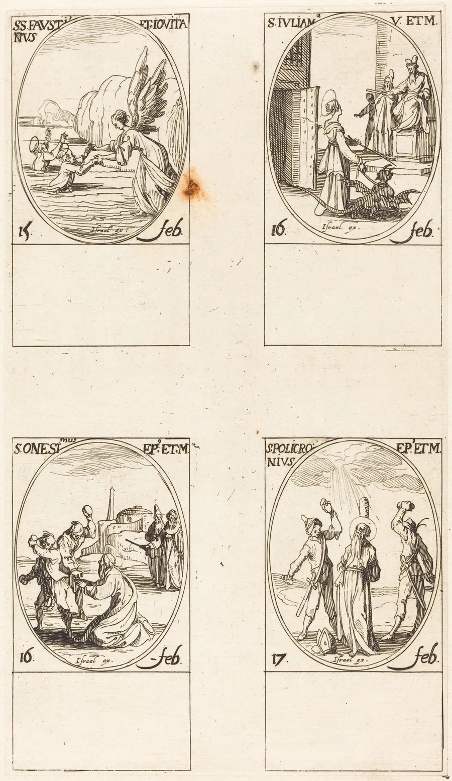 Sts. Faustinus and Jovita; St. Juliana; St. Onesimus; St. Policronius by Jacques Callot
