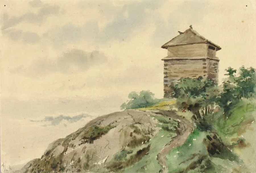 Block House, Alaska, 1887 by Theodore J. Richardson, born Readfield, ME 1855-died Minneapolis, MN 1914