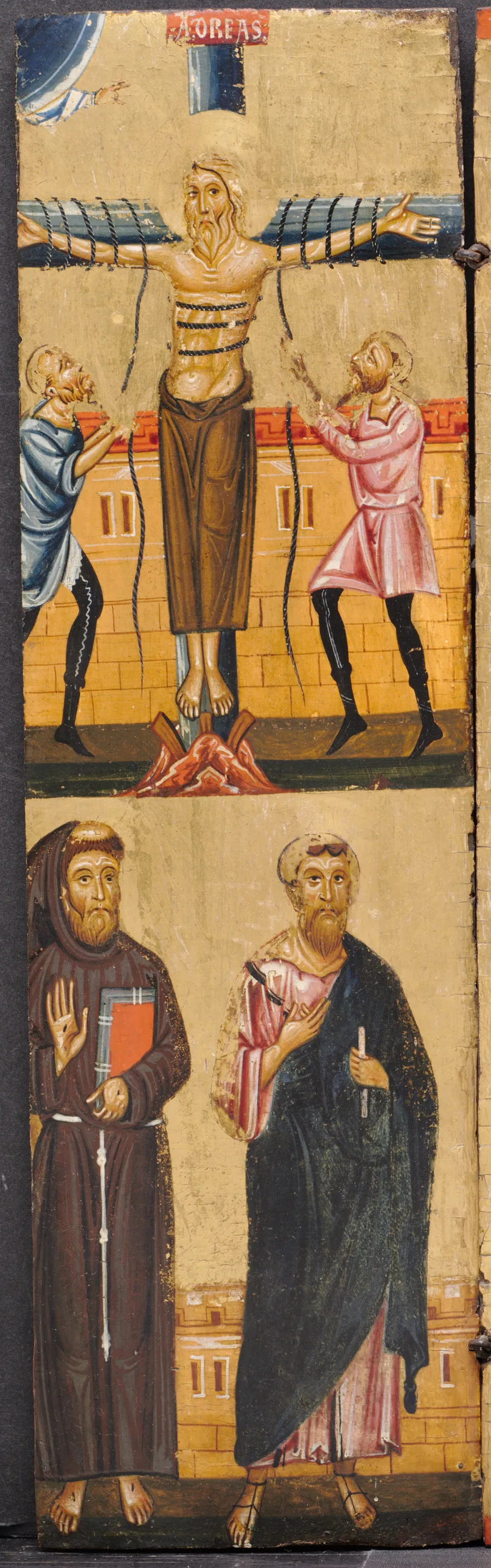 The Crucifixion of St. Andrew, with St. Francis and St. Paul below by Berlinghiero