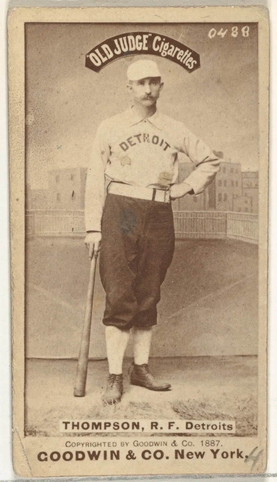 Samuel Luther "Sam" Thompson, Right Field, Detroit Wolverines, from the Old Judge series (N172) for Old Judge Cigarettes by Goodwin & Company