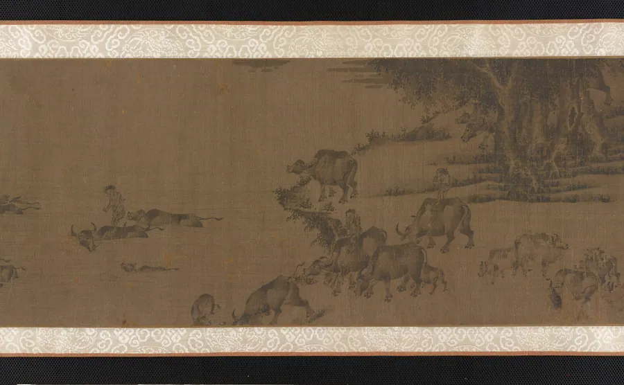 Water buffaloes and herd-boys crossing a stream by Formerly attributed to Xia Gui 夏珪 (active ca. 1195-1230)