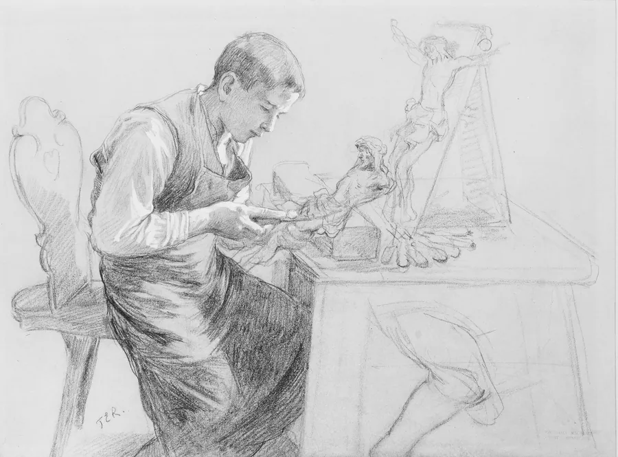 Study of a Boy Carving a Crucifix by Toby E. Rosenthal