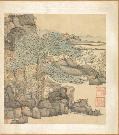 Paintings after Ancient Masters: Scholar Reading in a Thatched Hut by a Waterfall