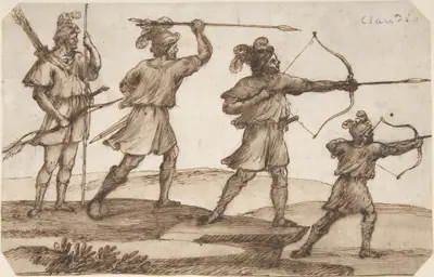 Three Archers and a Figure with a Spear