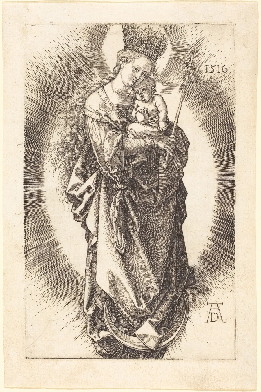 The Virgin and Child on a Crescent with a Sceptre and a Starry Crown by Albrecht Dürer
