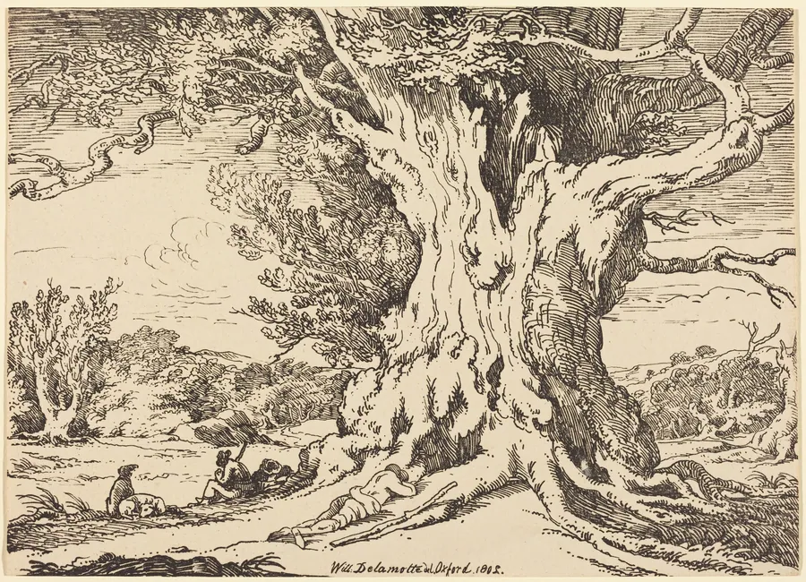 Resting, Men and Dogs under a Big Tree by William Alfred Delamotte