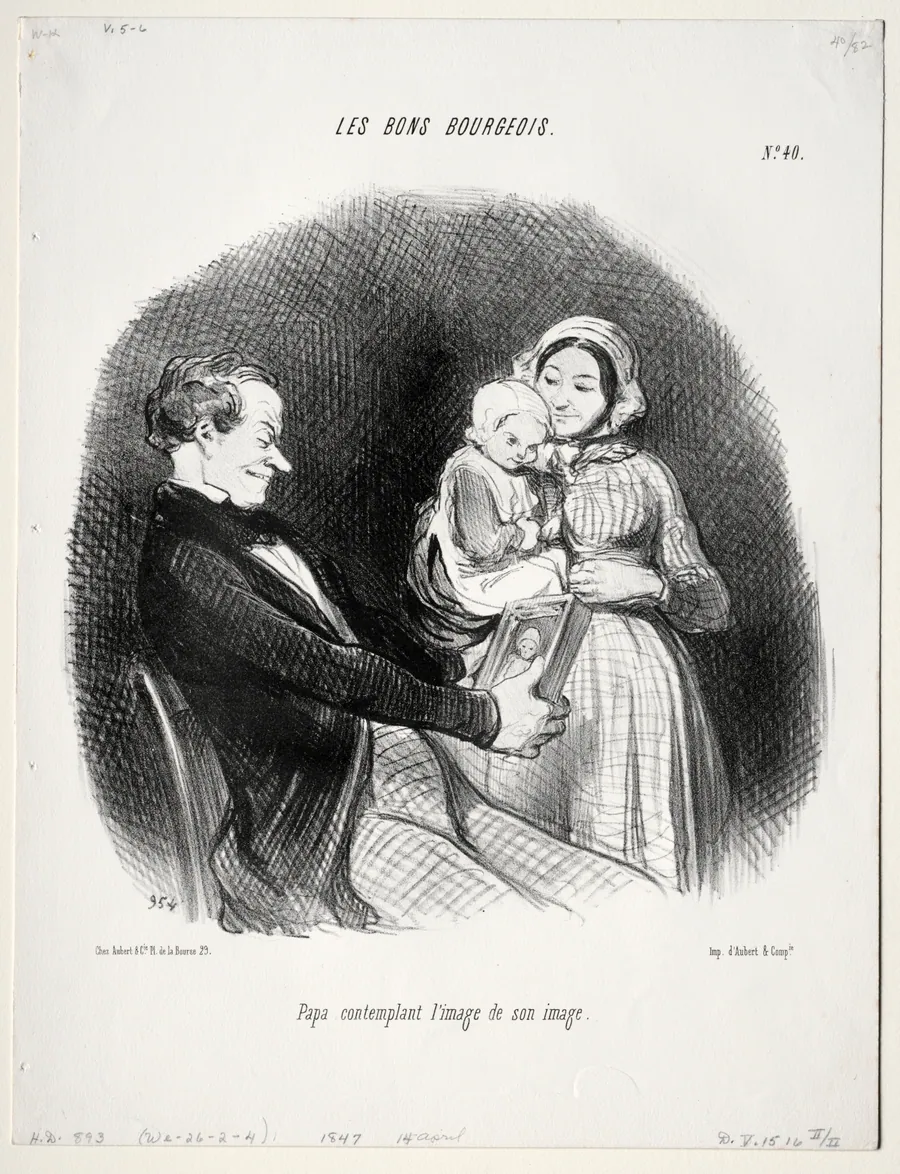 Papa contemplates a likeness of his likeness by Honoré Daumier