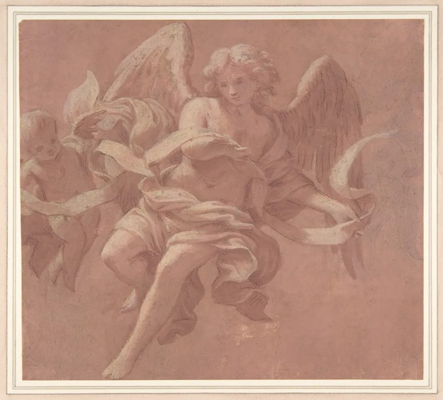 Putto and Angel Holding a Banderole by Antonio Franchi (Il Lucchese)