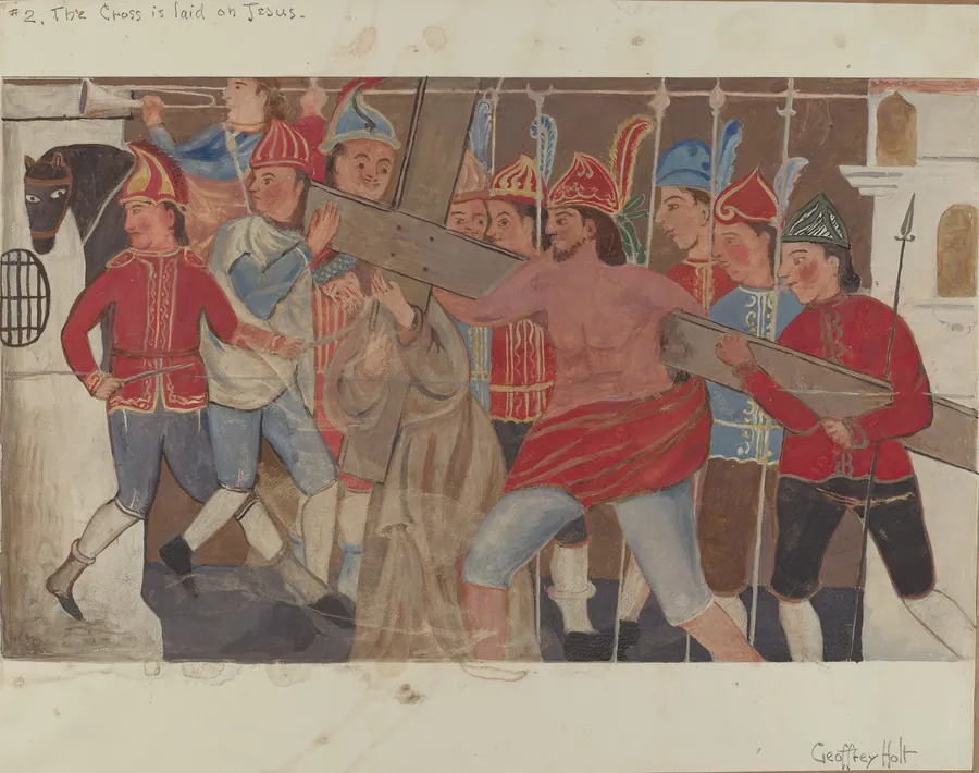 Station of the Cross No. 2: "The Cross is Laid on Jesus by Geoffrey Holt