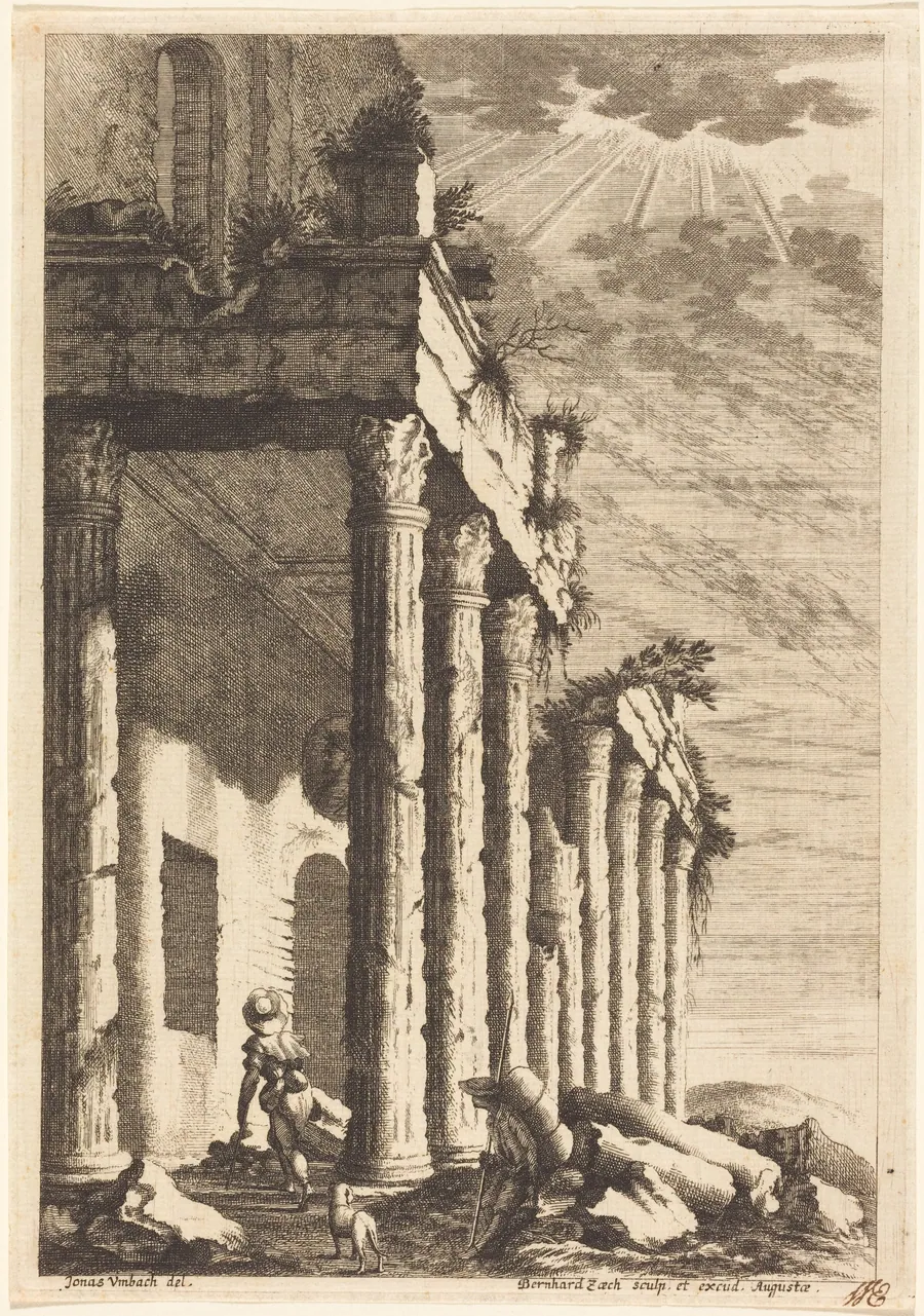 Travelers beside a Ruined Portico by Bernhard Zaech