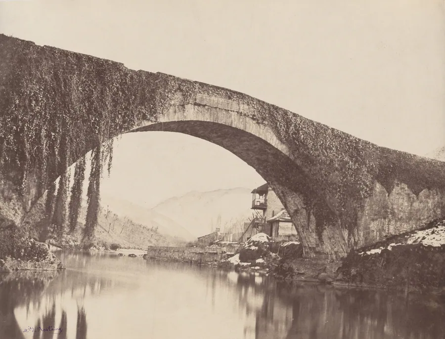 Pont de L'estelle sur le gave, près Bétharram, Basses Pyrénées (The Estelle Bridge on the Gave, near Bétharram, Basses-Pyrénées) by Marquis de Rostaing