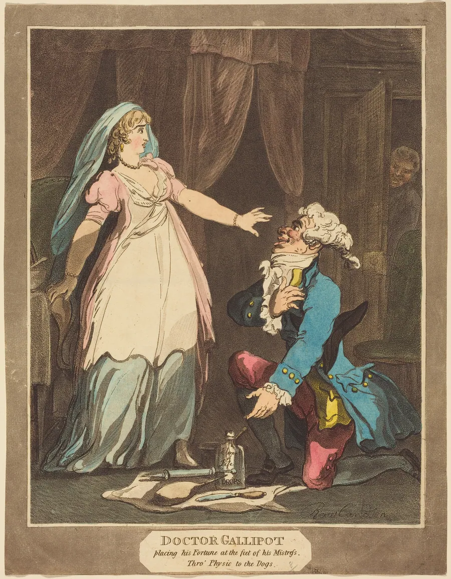 Doctor Gallipot placing his Fortune at the feet of his Mistress by Thomas Rowlandson