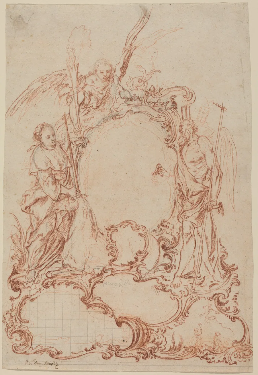 Rococo Cartouche with Allegorical Figures by Johann Daniel Herz the Elder