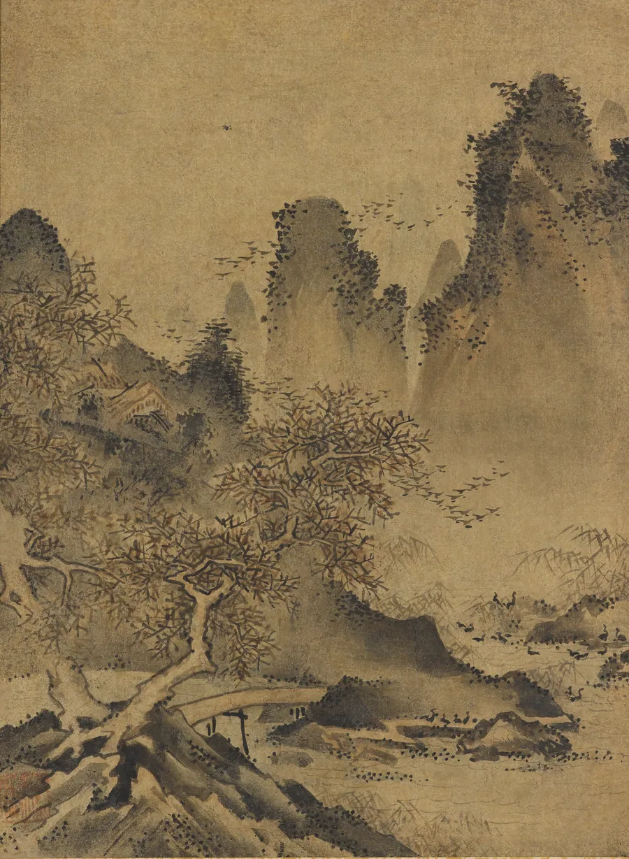 Landscape: mountains, stream and bridge by Kenko Shokei (ca.1480-ca.1518)
