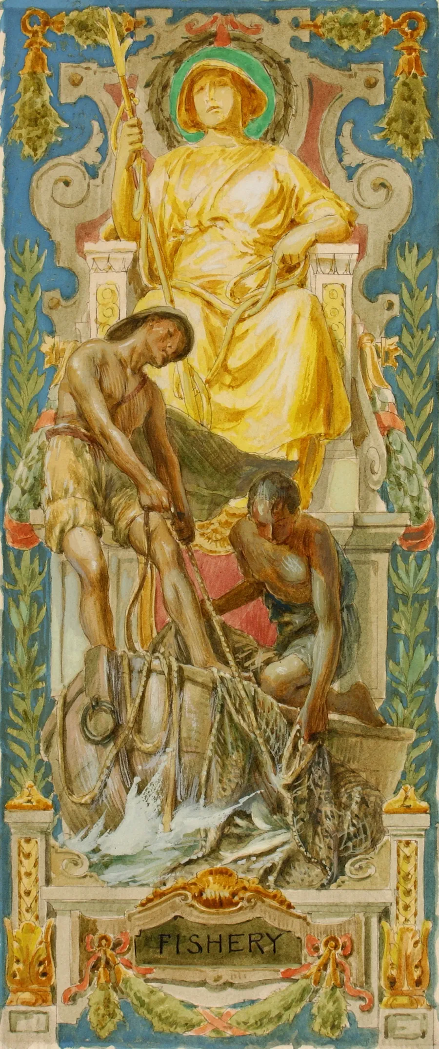 Fishery (study for panel, Old Senate Office Building) by Louis Schaettle, born Chicago, IL 1867-died New York City 1917