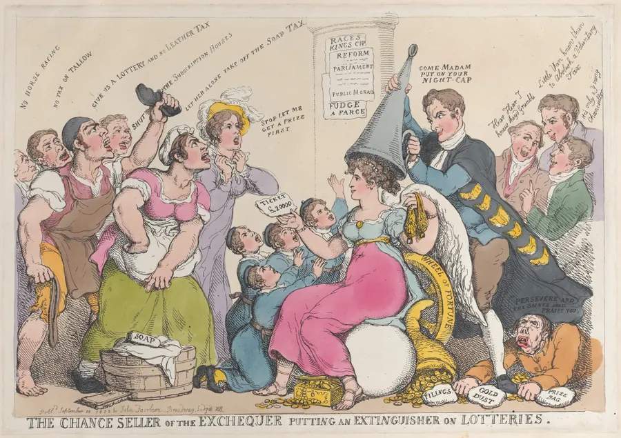 The Chance Seller of the Exchequer Putting an Extinguisher on Lotteries by Frederick John Robinson