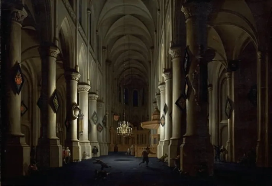 Det indre af en kirke by Daniël de Blieck