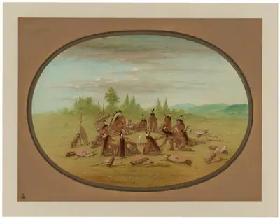 A Foot War Party in Council - Mandan
