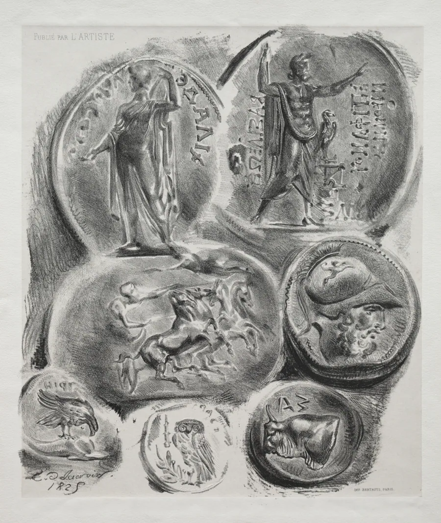 Sheet with Seven Antique Medals by Eugène Delacroix