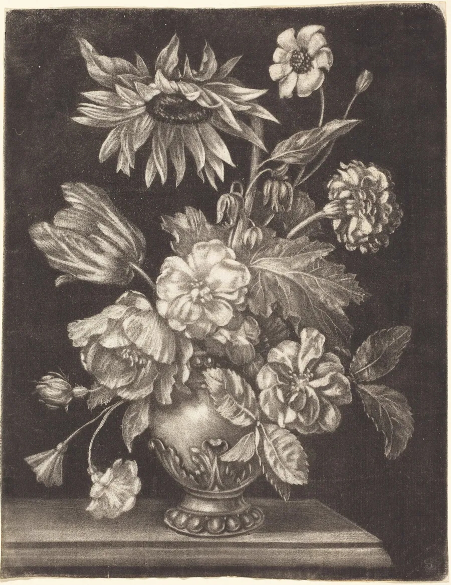 Floral Still Life with a Sunflower by Elias Christoph Heiss