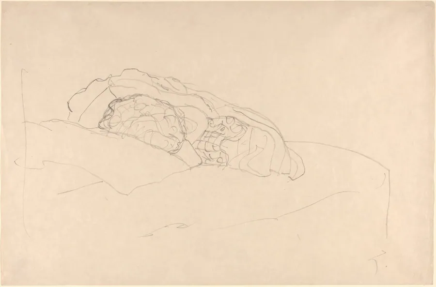Curled up Girl on Bed by Gustav Klimt