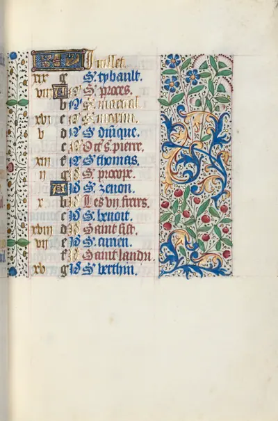 Book of Hours (Use of Rouen): fol. 7r, Calendar Page for July