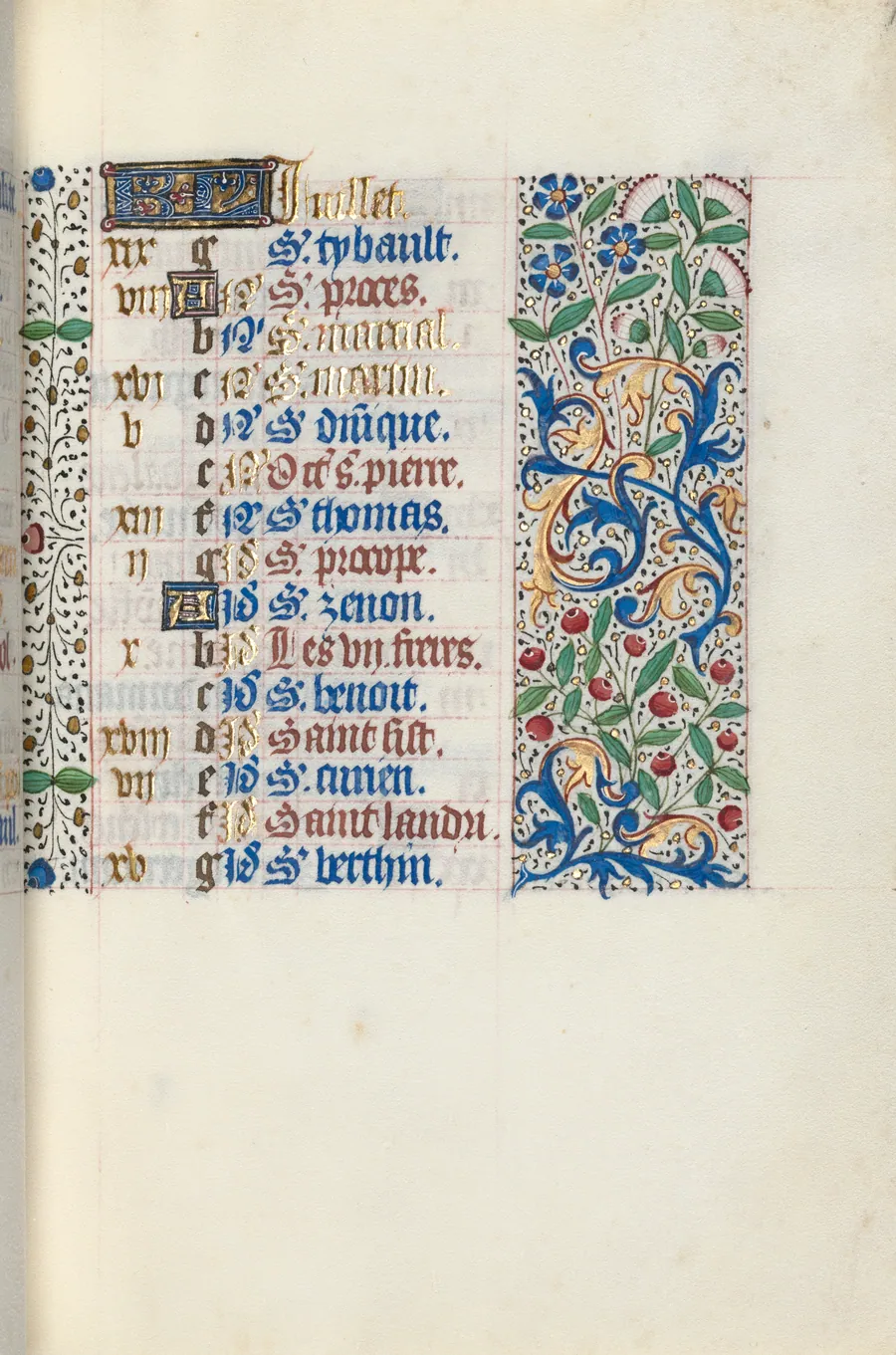 Book of Hours (Use of Rouen): fol. 7r, Calendar Page for July by Master of the Geneva Latini