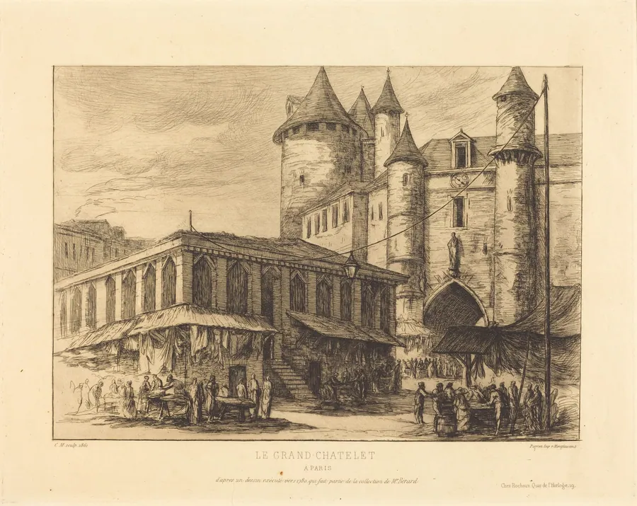 Le Grand Chatelet, Paris, vers 1780 (The Grand Chatelet, Paris, about 1780) by Charles Meryon