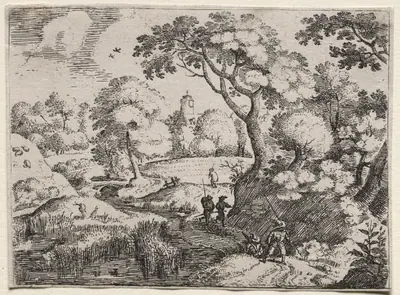 Six Landscapes:  Path Between Swamp and Wooded Bank