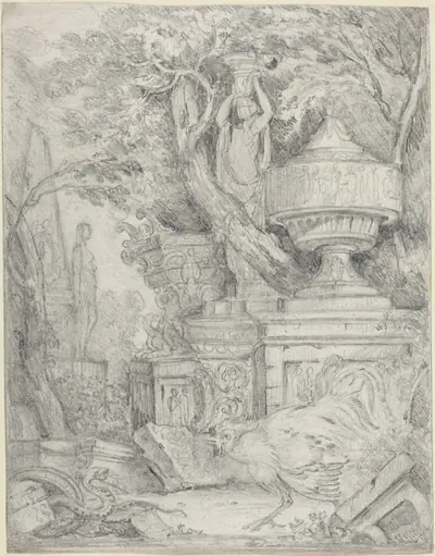 Ancient Sculptures with a Cock Fighting a Snake