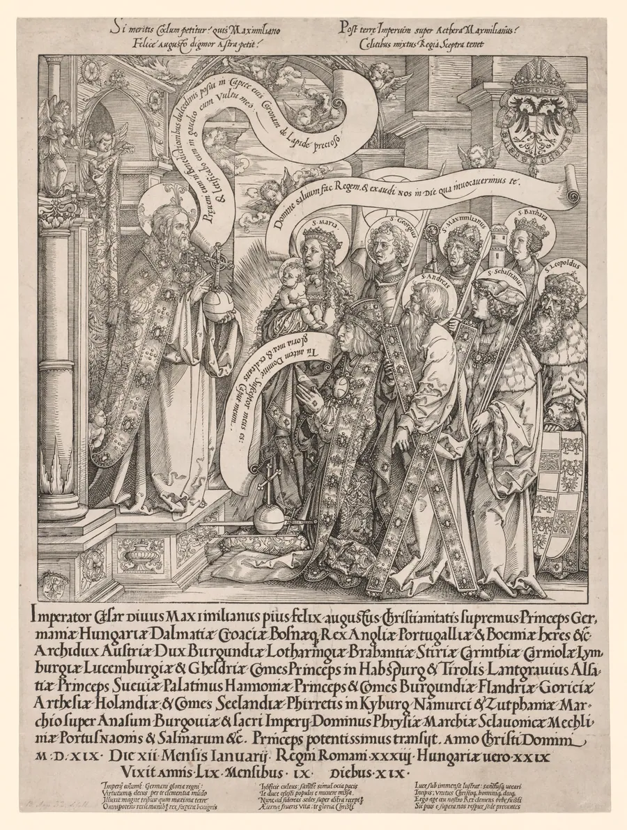 The Emperor Maximilian Presented by His Patron Saints to the Almighty by Hans Springinklee