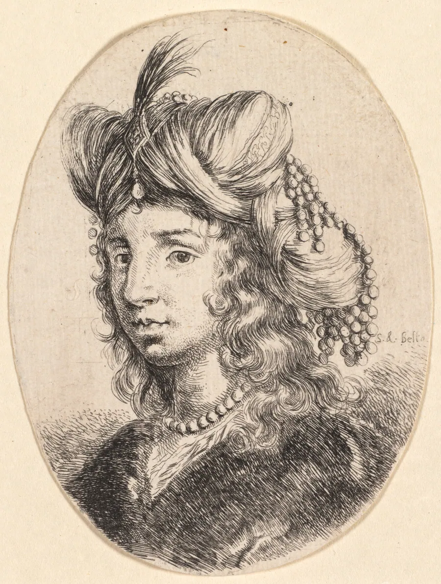 Several heads in the Persian style: Portrait, Sultana Wearing a Pearl Necklace and a Turban (Plusieurs têtes coiffées à la persienne) by Stefano Della Bella