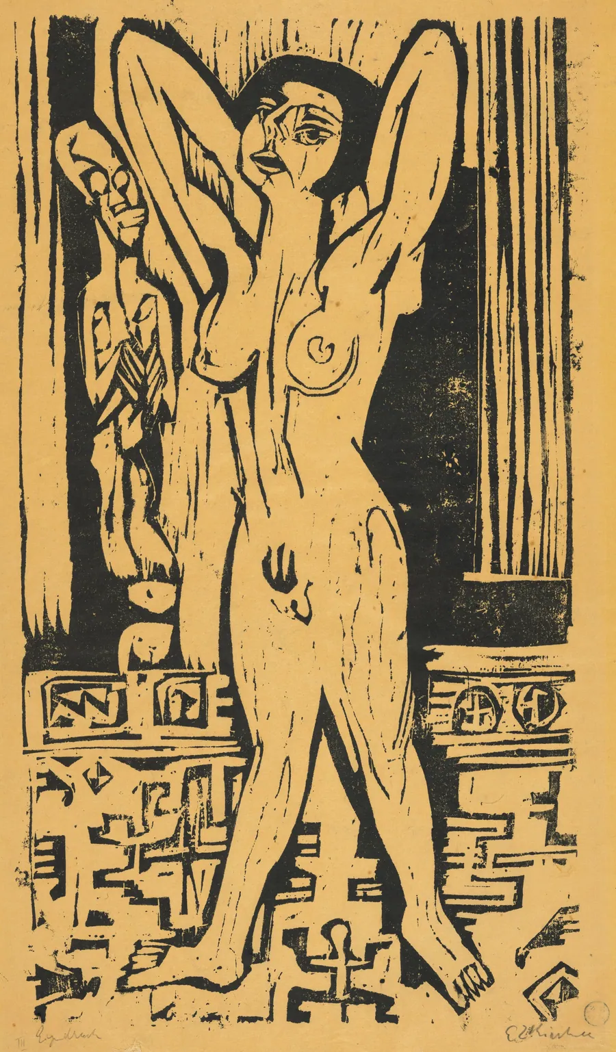 Naked Girl on a Carpet (Nacktes Mädchen auf Teppich) by Ernst Ludwig Kirchner